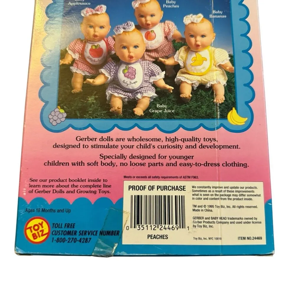NIB Vintage 1995 Gerber‎ Fruit Baby PEACHES Scented Doll Toy Biz Blonde